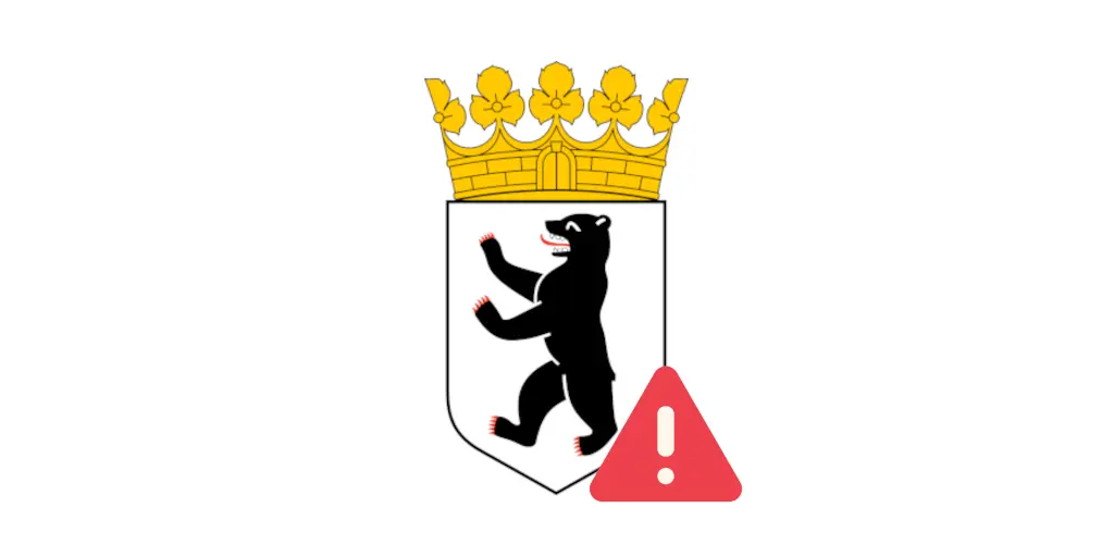 Das Logo des Landes Berlin mit einer Warnung.